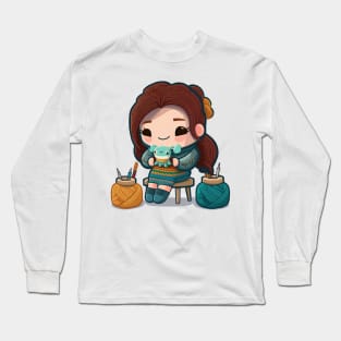 Chibi Knitting Mom Long Sleeve T-Shirt